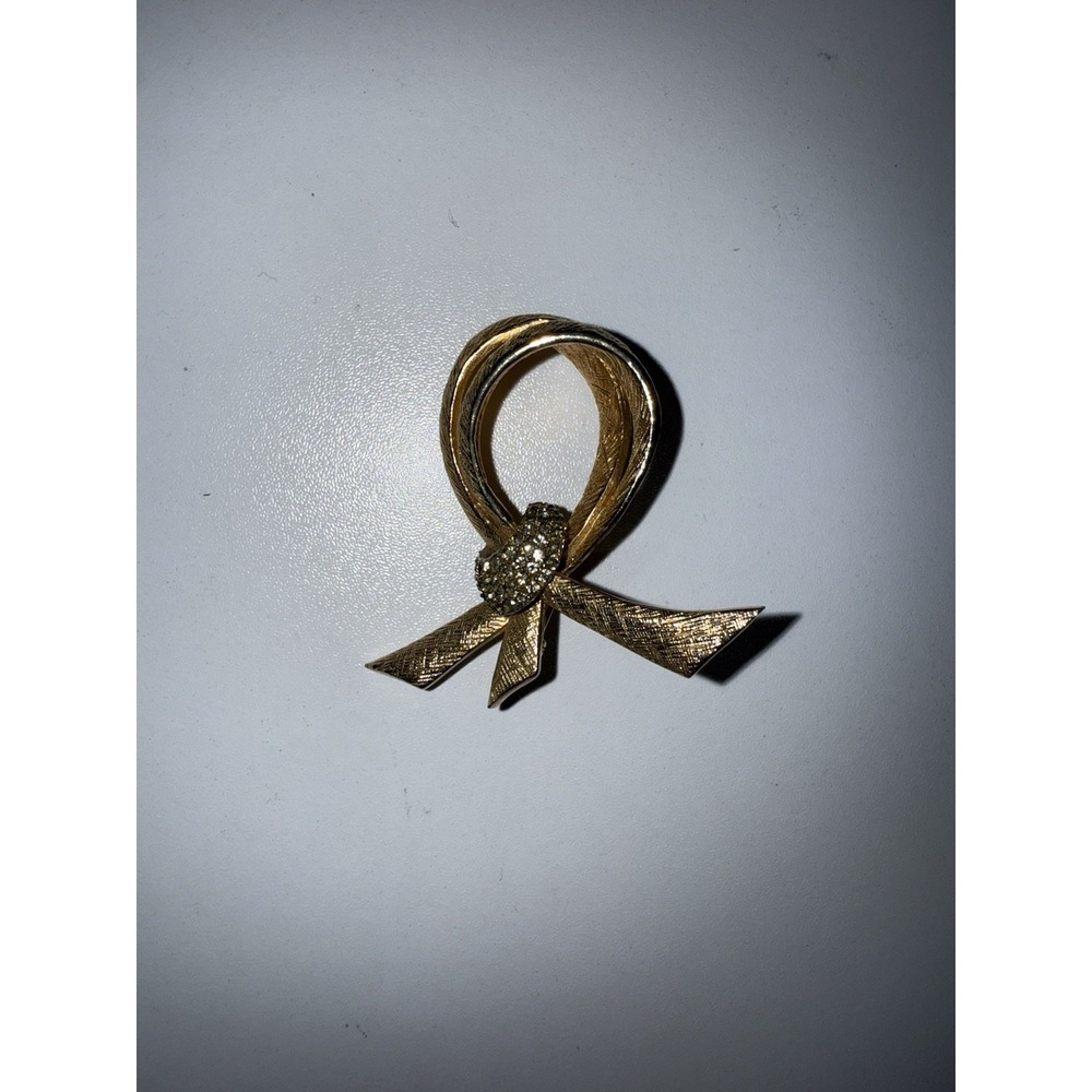Vintage Castlecliff Textured Gold Tone Double Bow Modernist Pin Brooch‎